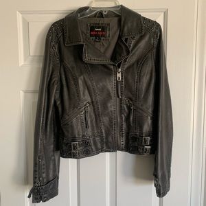 Gray Faux Leather Moto Jacket